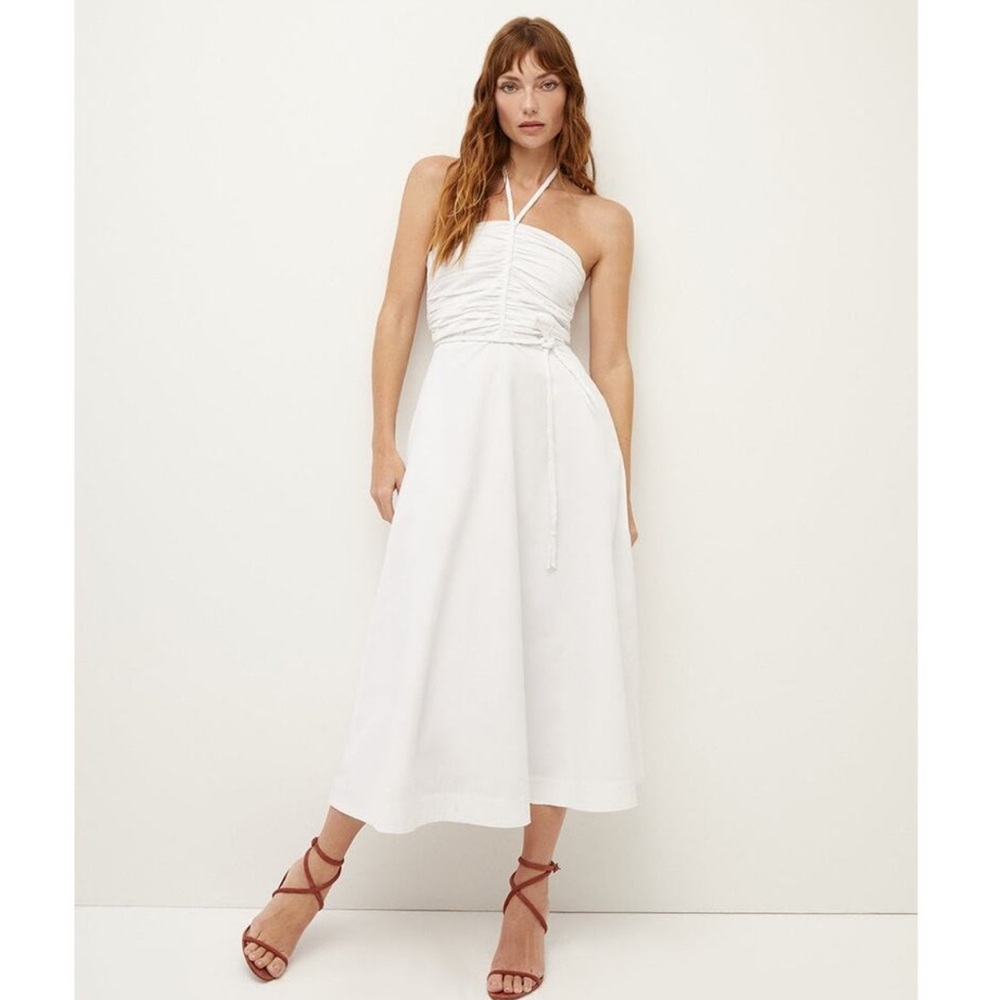 Veronica Beard white  strapless halter midi TUCKER DRESS
